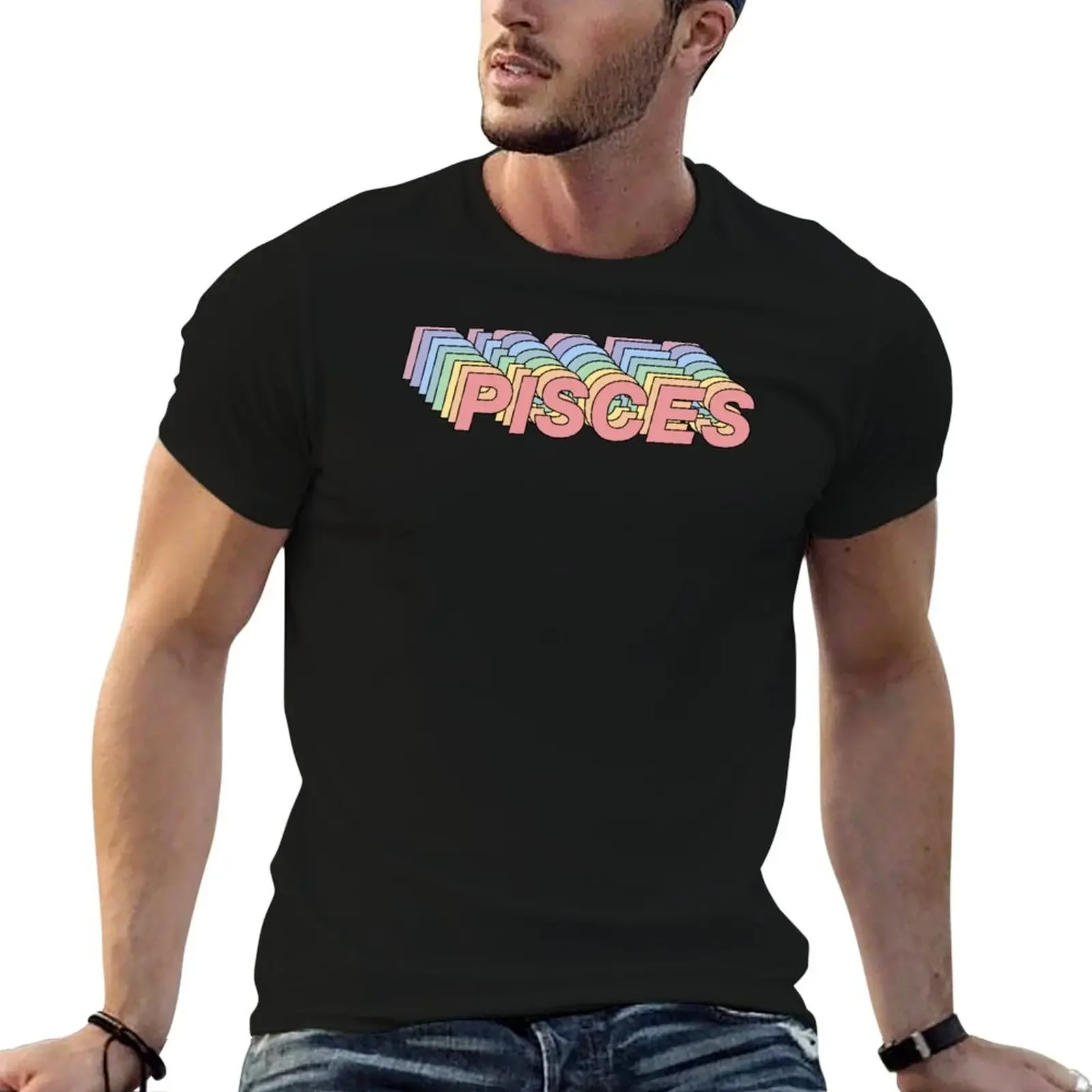 PISCES rainbow T-Shirt oversized customs mens workout shirts