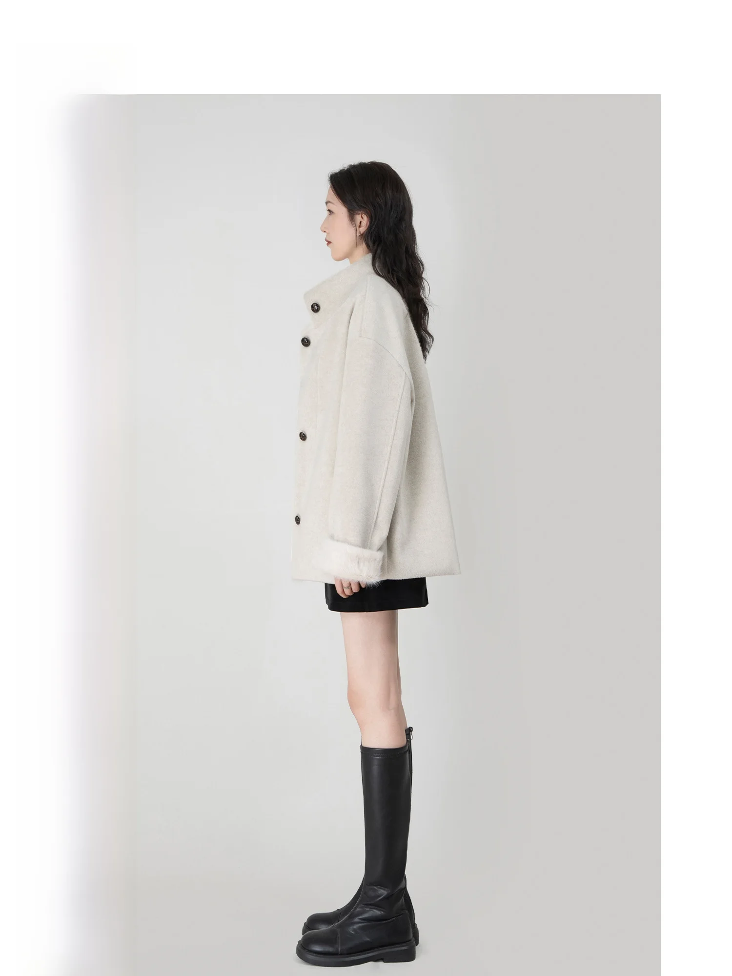 

Женское шерстяное пальто с волнистым яйцом, меховая верхняя одежда с воротником-стойкой, осень-зима, теплое прямое длинное пальто-свек для женщин