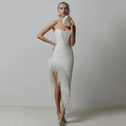 2023 New Elegant Club Party Dress Women Sexy Feathers Bodycon Clothes Strapless Bandage Dresses