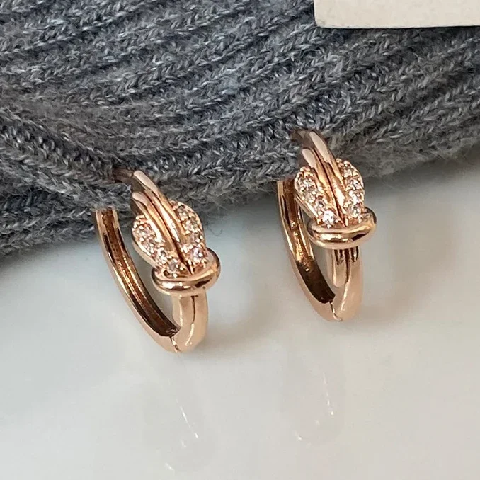 حقيقي 925 فضة 18K الذهب الزركون الملتوية عقدة هوب القرط للنساء الحد الأدنى العصرية غرامة مجوهرات اكسسوارات #4