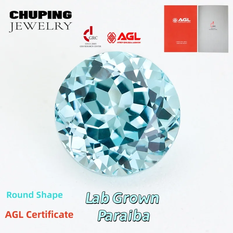 

Popular Lab-grown Paraiba Round Cut Loose Gemstone With AGL Certificate Great For High-end Jewelry Earrings And Ring Making