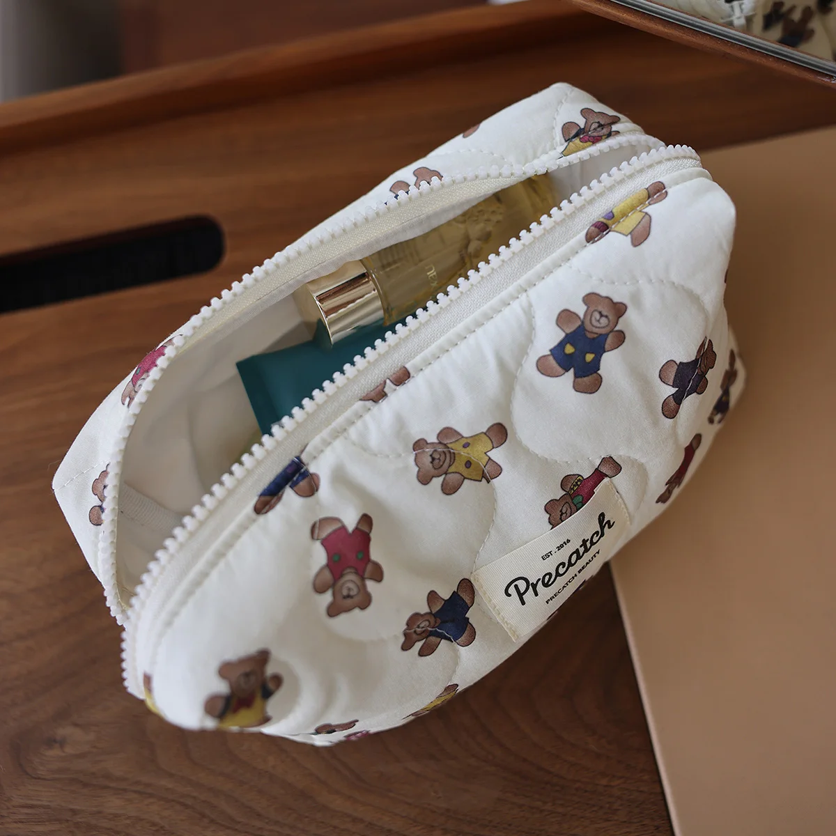 Cute bear cartoon style portable cosmetic bag carry-on clutch travel skin care products storage bag multi-function bag in bag