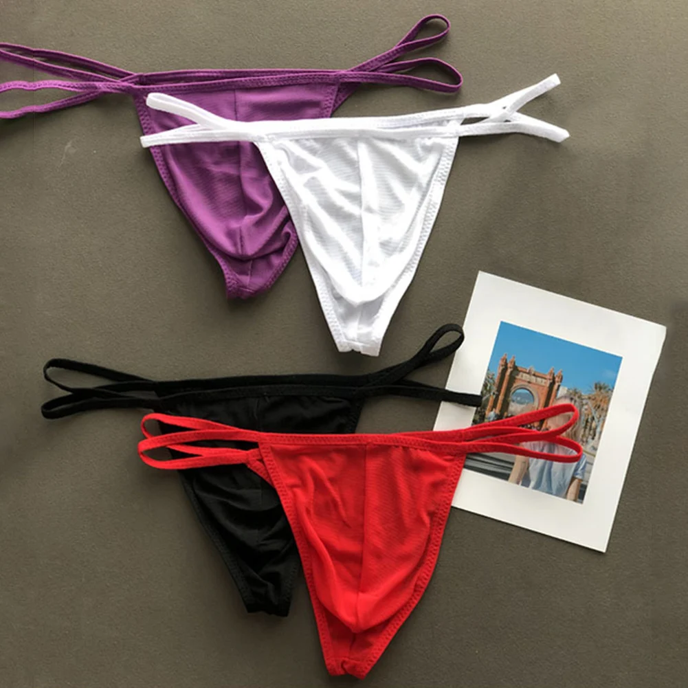 Comfortable Thin Belt Men Perspective Mesh Thong Underwear G-String Pouch Soft Breathable Underpants Shorts