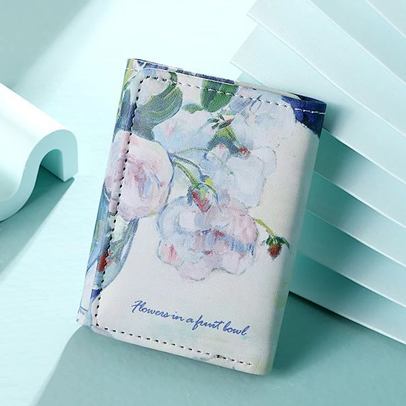 

Van Gogh Oil Painting Wallet for Women Cultural Vase Pattern Short Wallet New Three folded Card Bag PU Leather Student Purse