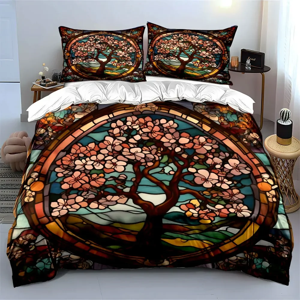 Cherry Blossom Art Decor Set Soft Comfortable Duvet Cover Bedding Set Included 1*Duvet Cover & 2*Pillowcases, gift