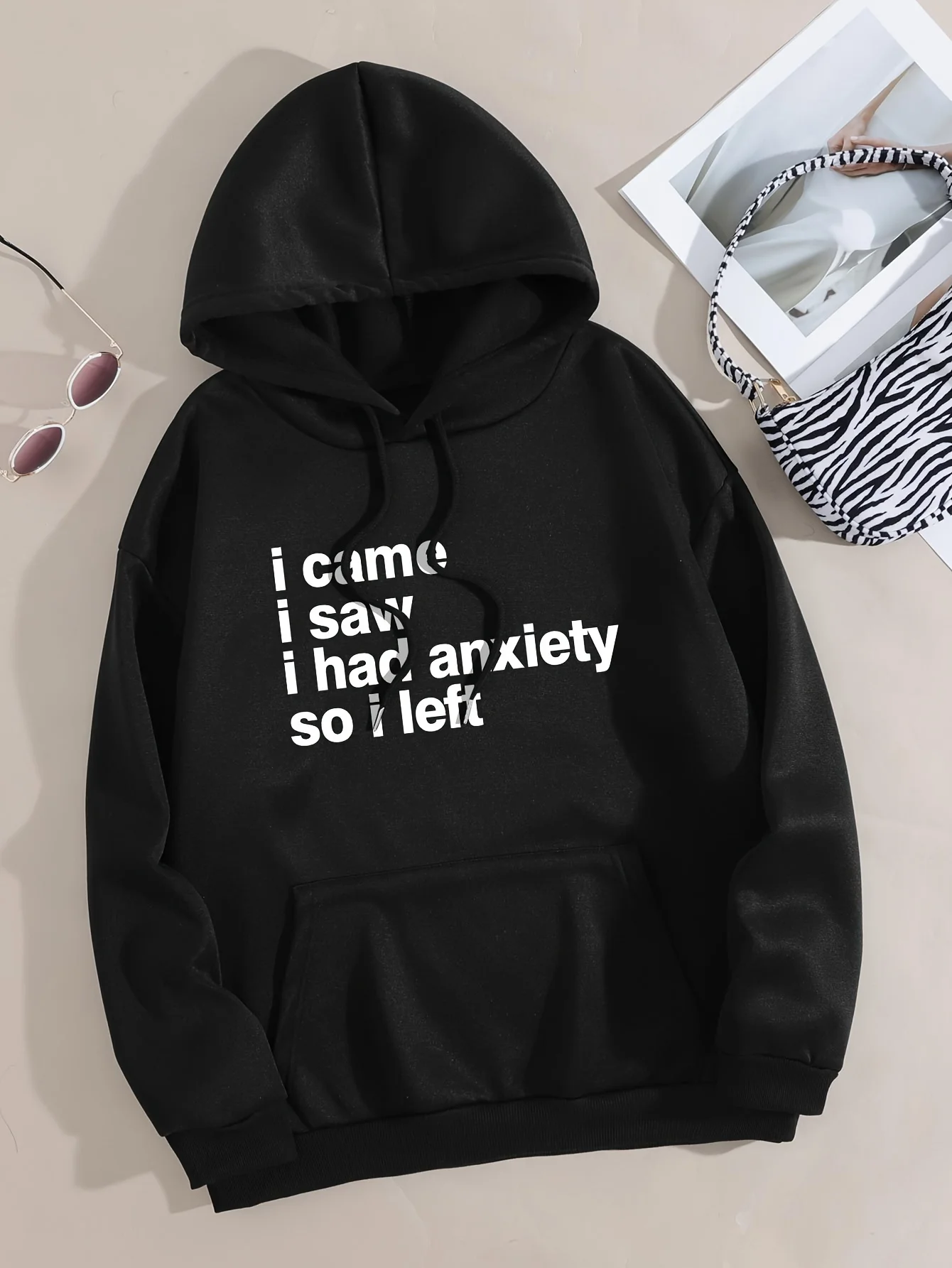 

Свободная повседневная толстовка с длинными рукавами на шнурке, модная толстовка с карманами и буквенным принтом, женская одежда