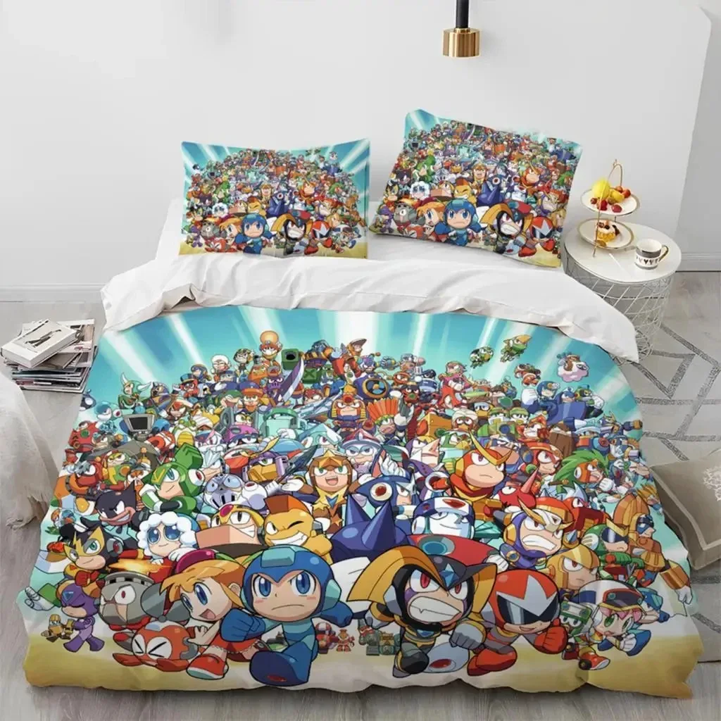 3D Print Rockman Megaman Game Cartoon Bedding Set Boys Girls Twin Queen Size Duvet Cover Pillowcase Bed Kids Adult