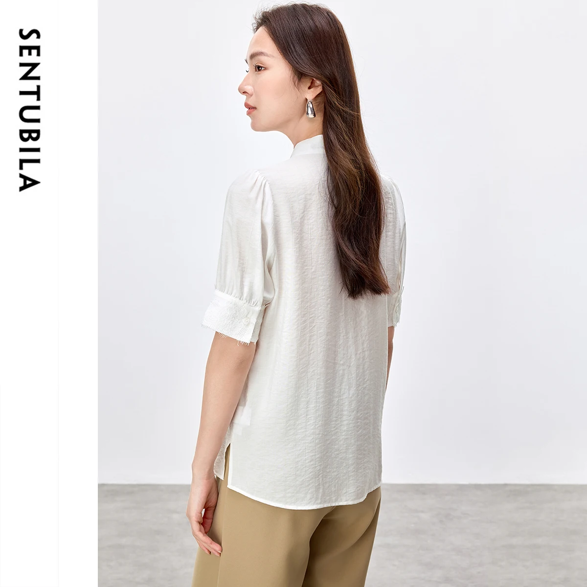 SENTUBILA Chiffon Band Frauen Elegantes Hemd 2025 Sommer Patchwork Spitze Kurzarm Süße Pendeln weiße Blusen Lady 152V59132