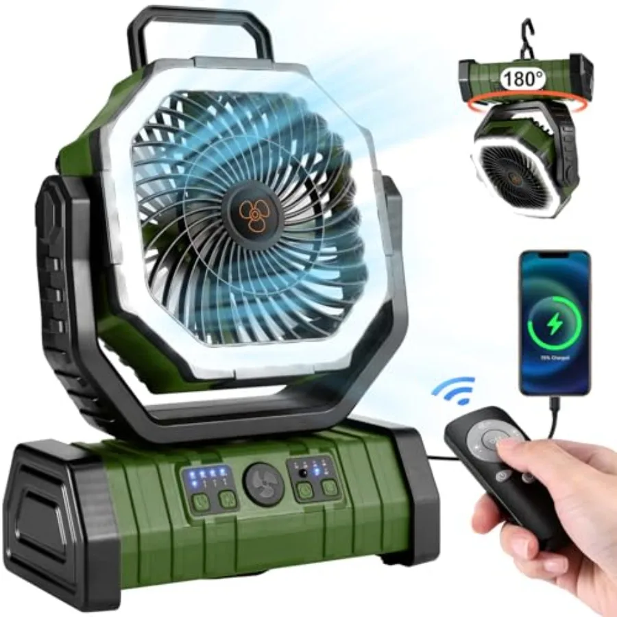 

30000mAh Camping Fan with LED Lantern Rechargeable Battery Operated Oscillating Fan with Remote and Hook Portable Tent Fan with