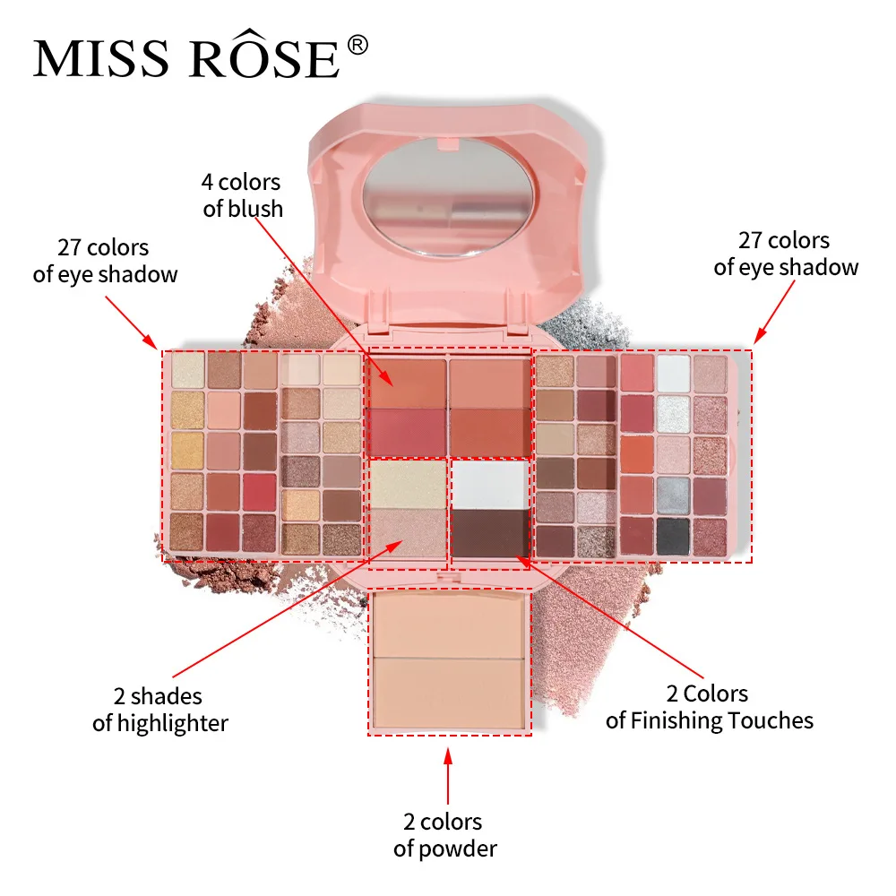 MISS ROSE Pro-Kit Complet de Maquillage Tout-en-un pour Femme, Ensembles Cadeaux, Ombre à Paupières, Eyeblogugger, Lipgloss, Eyeliner, Blush, Palette Brosse