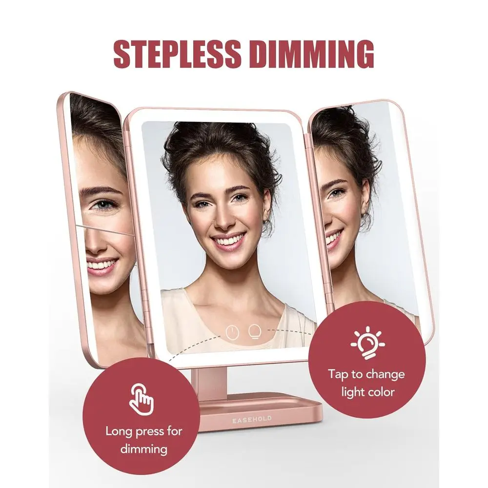 Miroir de courtoisie éclairé avec 116 LED, lumière tricolore, grossissement 2X/3X/10X, batterie 5000mAh, commande tactile, miroir de maquillage G