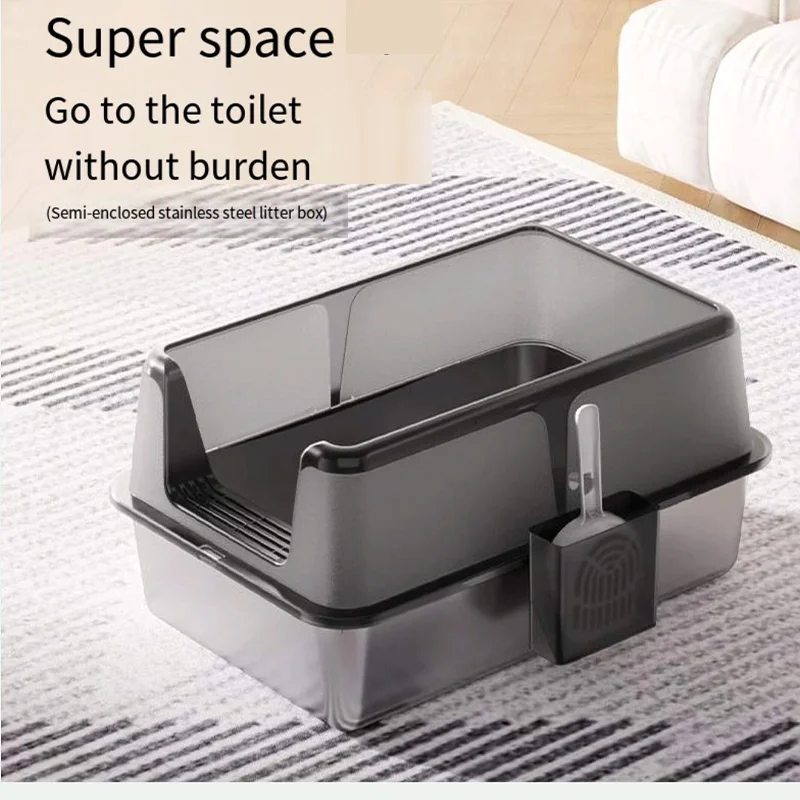 

Extra Large High Fence Stainless Steel Cat Little Box Easy to Clean Suitable for large and small cats Arenero Para Gato