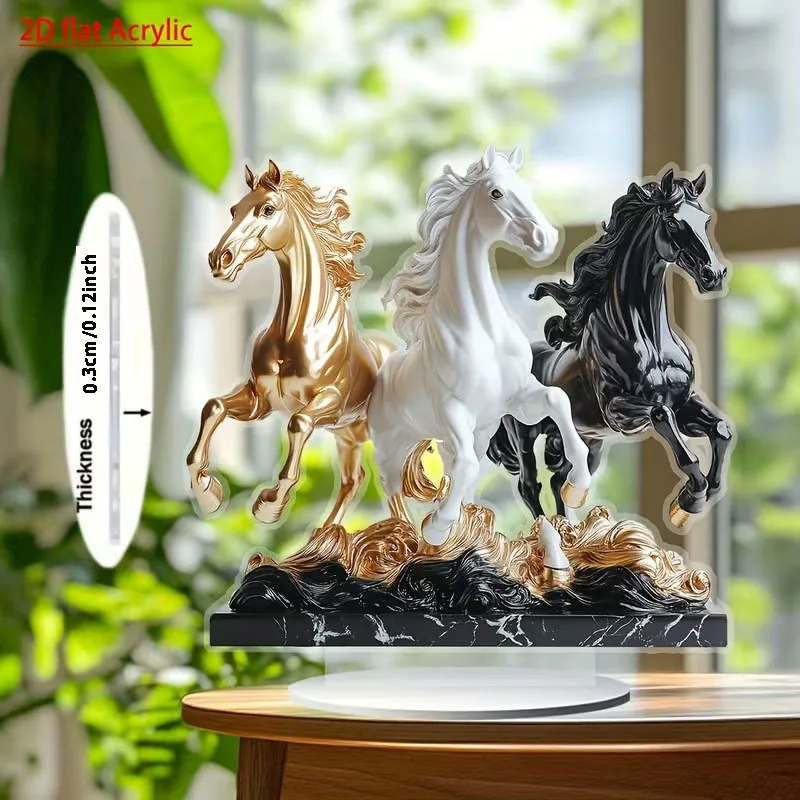 1 Bohemian Style Acrylic Horse Pattern Statue - Desktop Art Decoration, Symbol of Wealth and Prosperity, New Year Gifts, 2D Flat