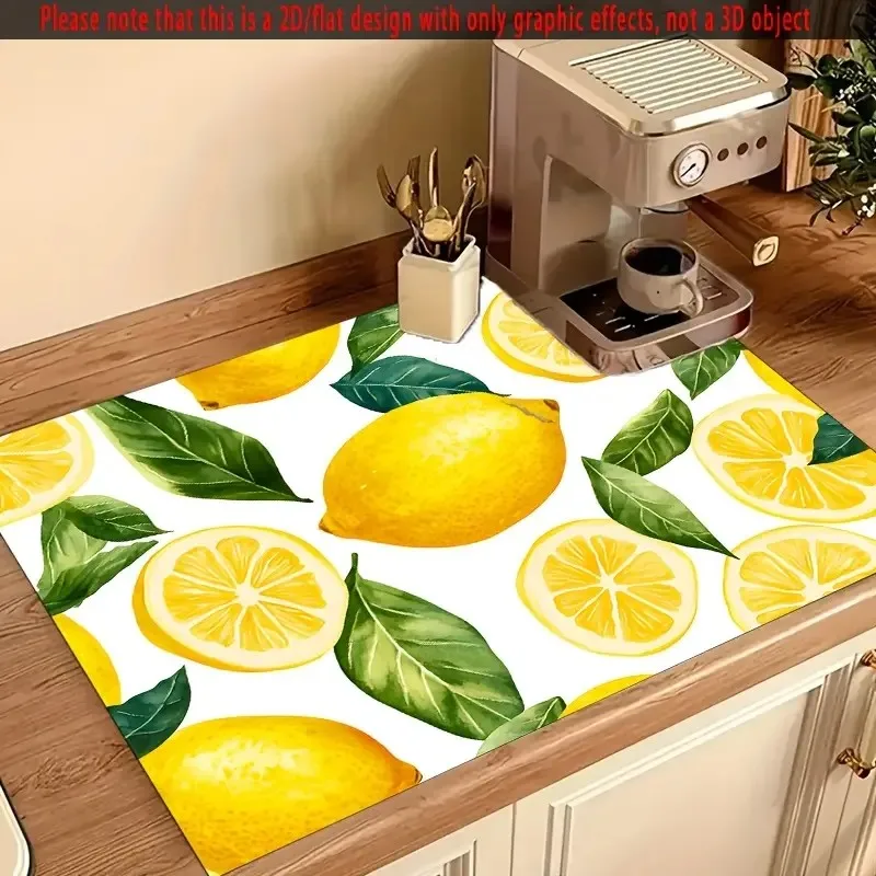 Lemon Printed Tableware Drying Mat Drain Pad Non-slip Super Absorbent Coffee Machine Mat Kitchen Table Courtyard Decor