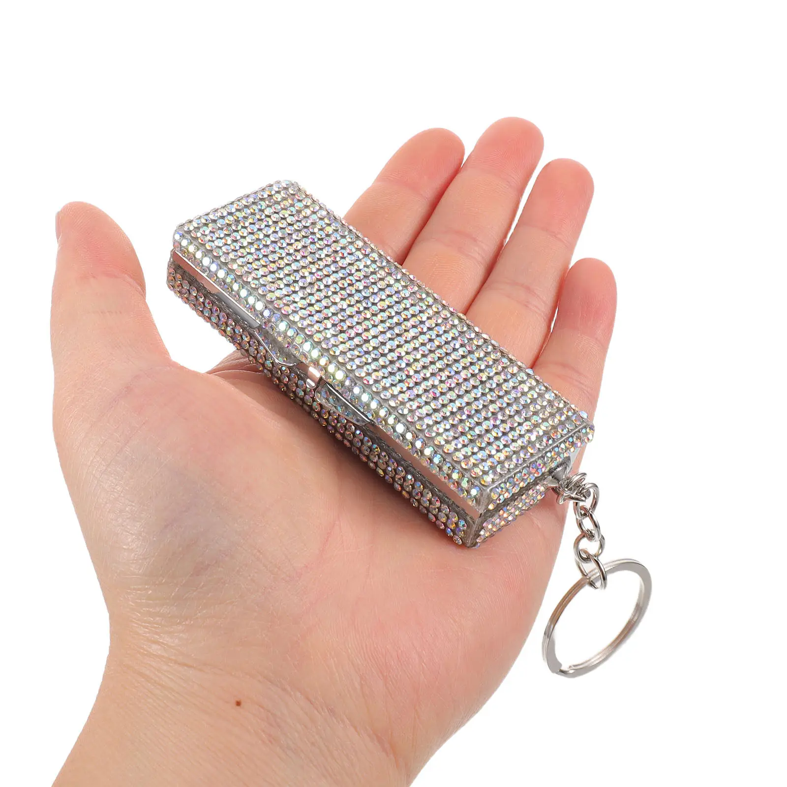6 Compartment Waterproof Pill Organizer Portable Aluminum Alloy Rhinestone Bling Pill Box Keychain Travel Medicine Case Daily
