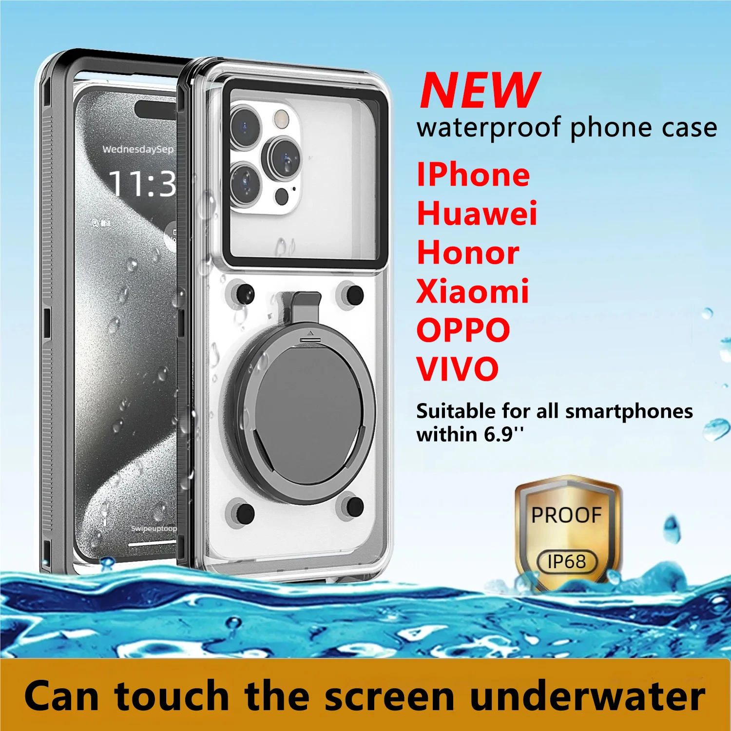 Universal 6.9" Diving Phone Case Waterproof Touch Screen Compatible with iPhone Huawei Xiaomi OPPO VIVO Underwater Shooting Case