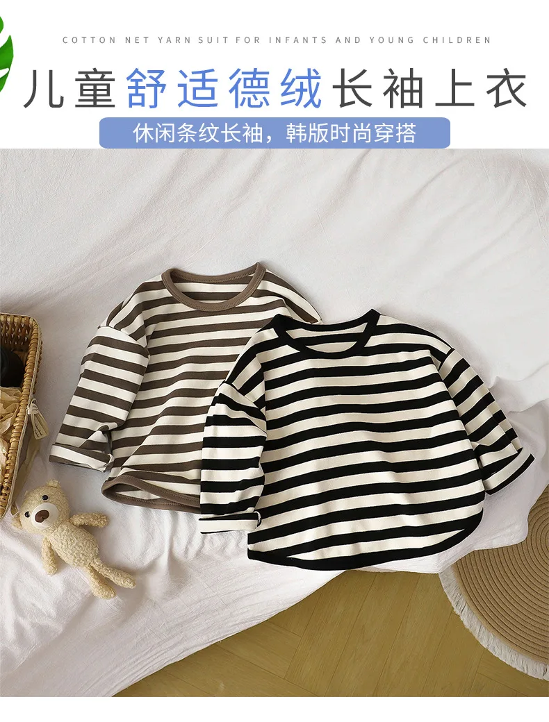 Neues Kinder Retro Gestreiftes Langarm-T-Shirt Frühling Herbst Weiches Basis-Shirt Mädchen Jungen Atmungsaktives Lässiges Baby Kinder Layering-Oberteil – Detail 2