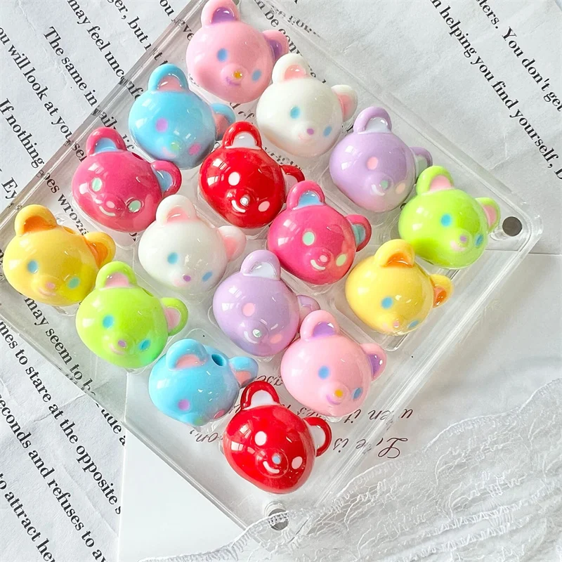 

New arrived 100pcs/lot color pattern print cartoon bears heads shape acrylic beads with hole diy jewelry accessory