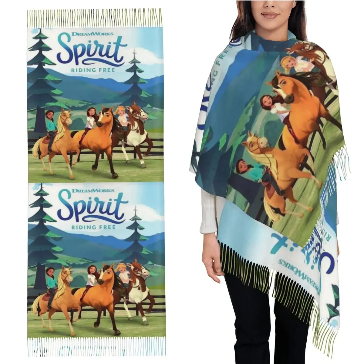 

Бесплатный шарф Spirit Riding, шарфы с кисточками для женщин, мягкие теплые шали и накидки, длинная осенне-зимняя шаль