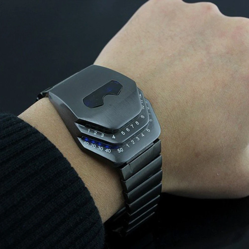 

Fashion Cool Mens Black Stainless Steel Snake Head LED Watch Blue Light Quartz Movement Daily Waterproof Accurate Time