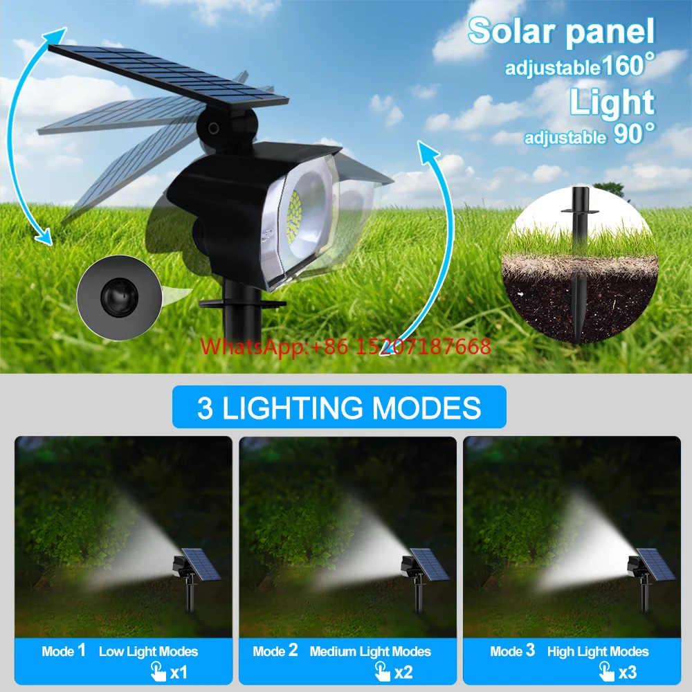 Solar Landscape Lights 52/50LED 3 Lighting Modes Outdoor Solar Spot Lights IP65 Waterproof Solar Lights for Outside Yard Garden