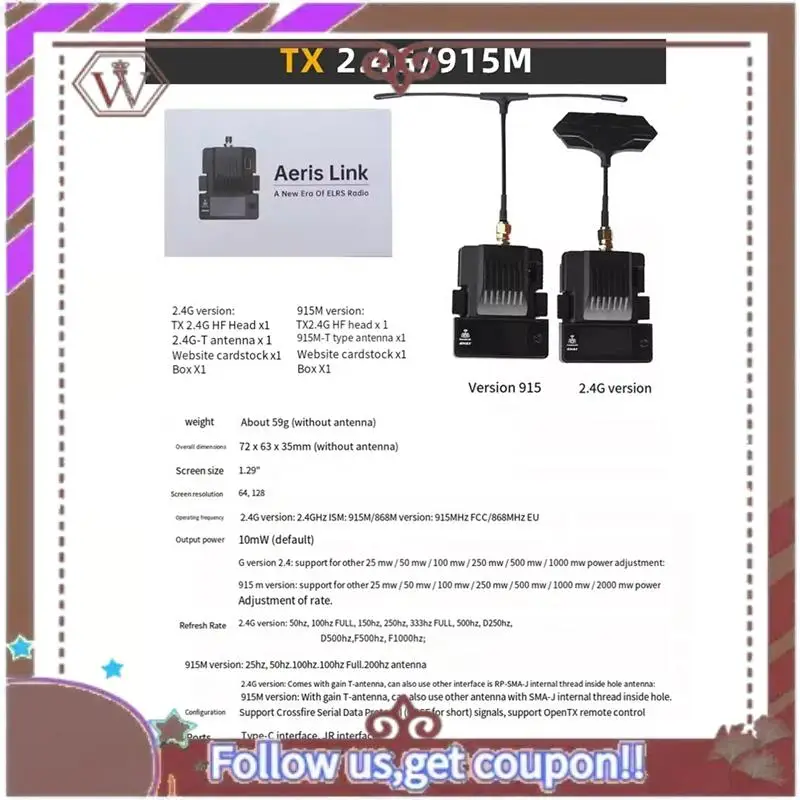 ABBG-لـ EMAX Aeris Link RX TX 1 واط استقبال + طقم إرسال مع شاشة OLED لطائرة RC طائرة بدون طيار FPV ELRS