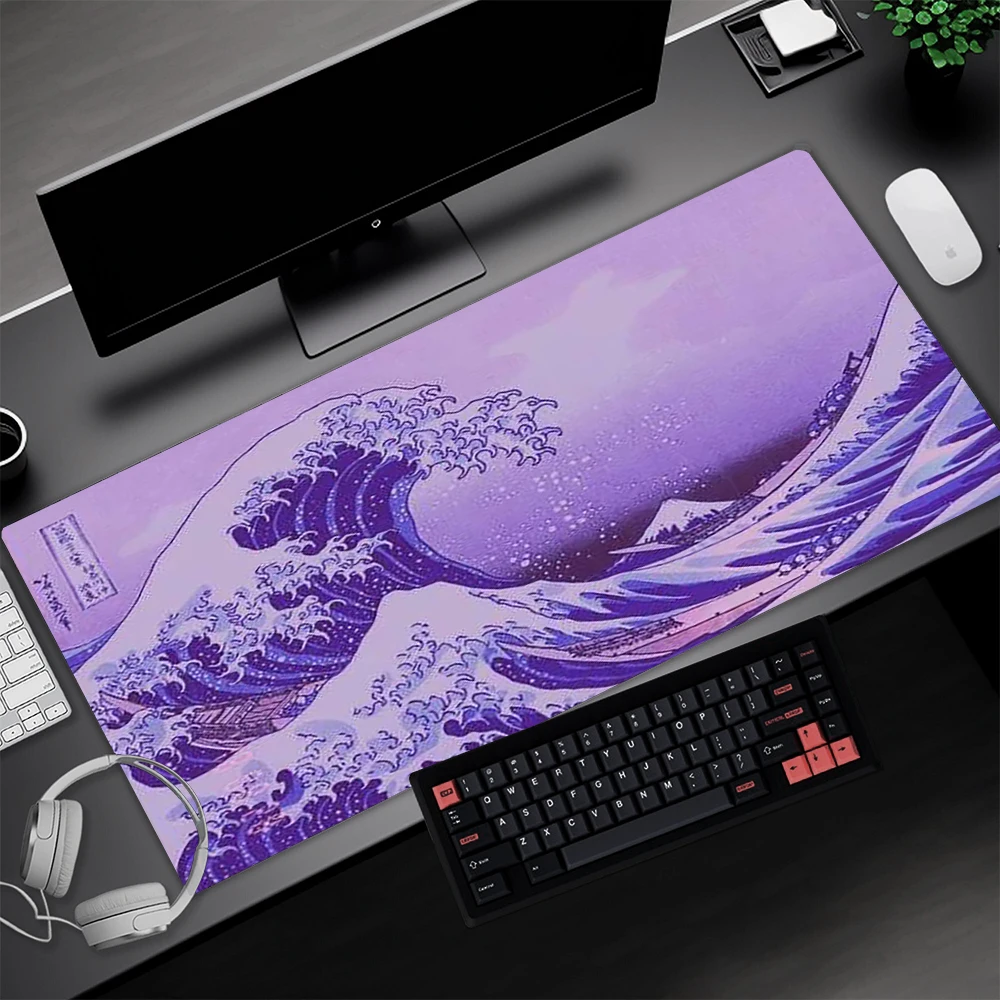 Purple Mouse Pad Great Wave Computer Pad Japanese Style Home Office Accessories Large Mouse Pads 100x50 90x40 Gaming Mat for Pc