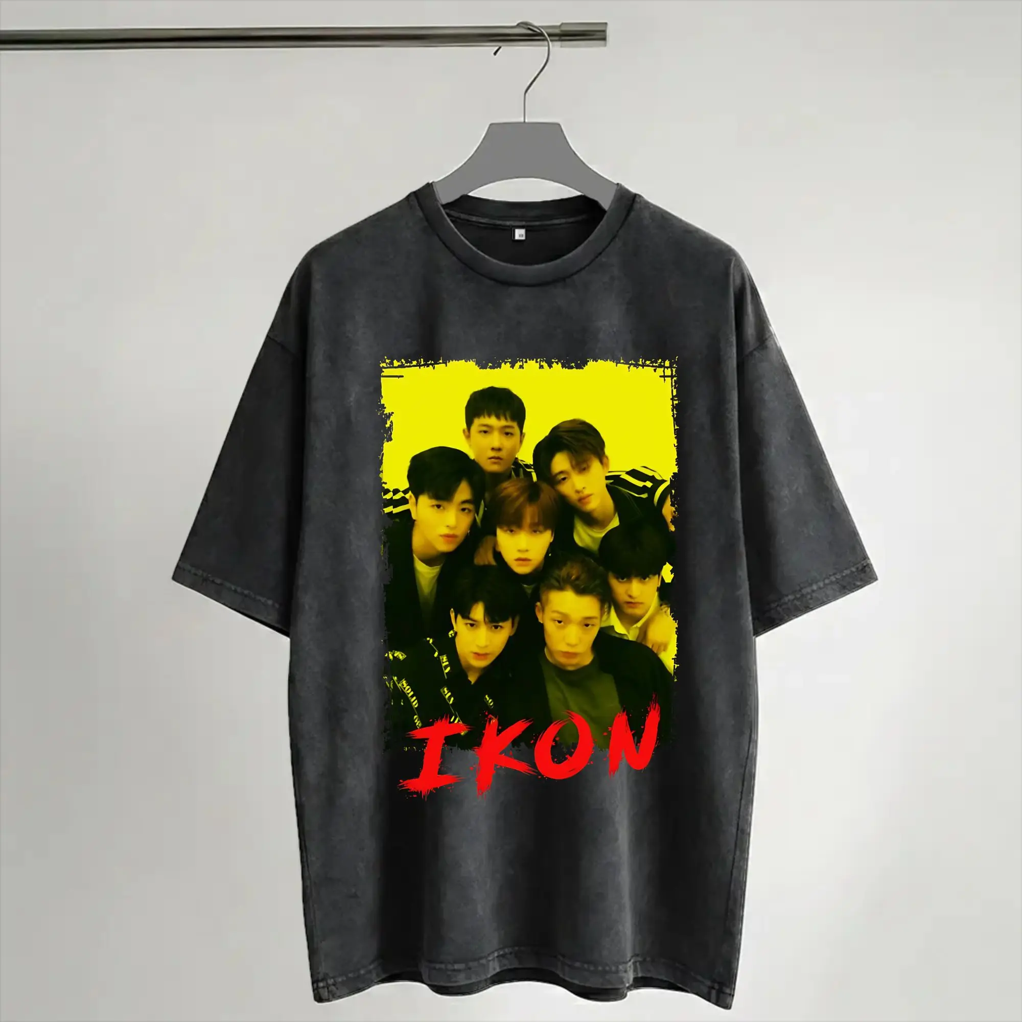 Harajuku Washed Shirt iKON Kpop Group  Accessories Vintage T Shirt Harajuku  Streetwear Short Sleeve Printed Tops Tees