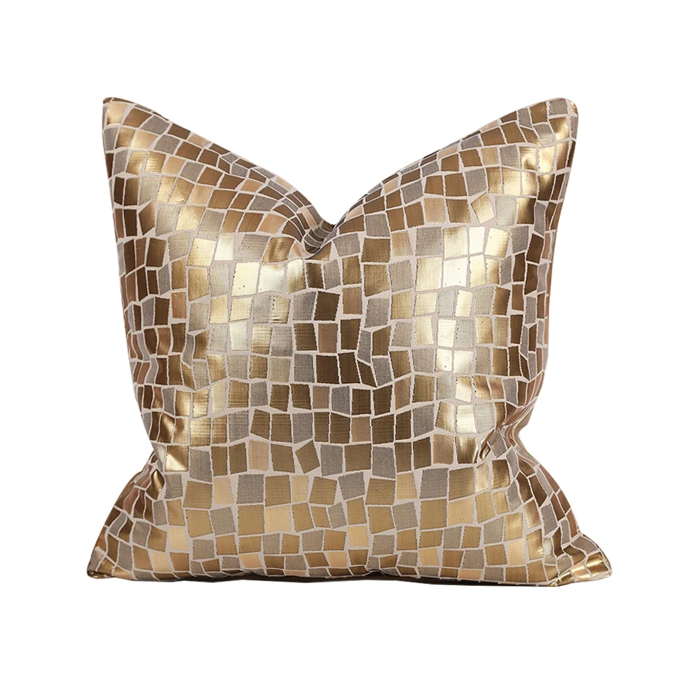 1pc Gold Cushion Cover Multicolor Jacquard Blue Plaid Luxury Pillowcases for Sofa Living Room
