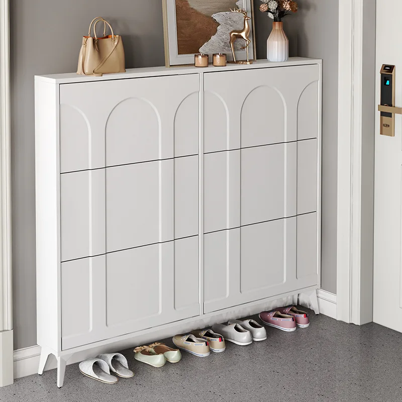 Cream wind ultra-thin tipping bucket shoe cabinet, new 2025 explosion at the door of the home
