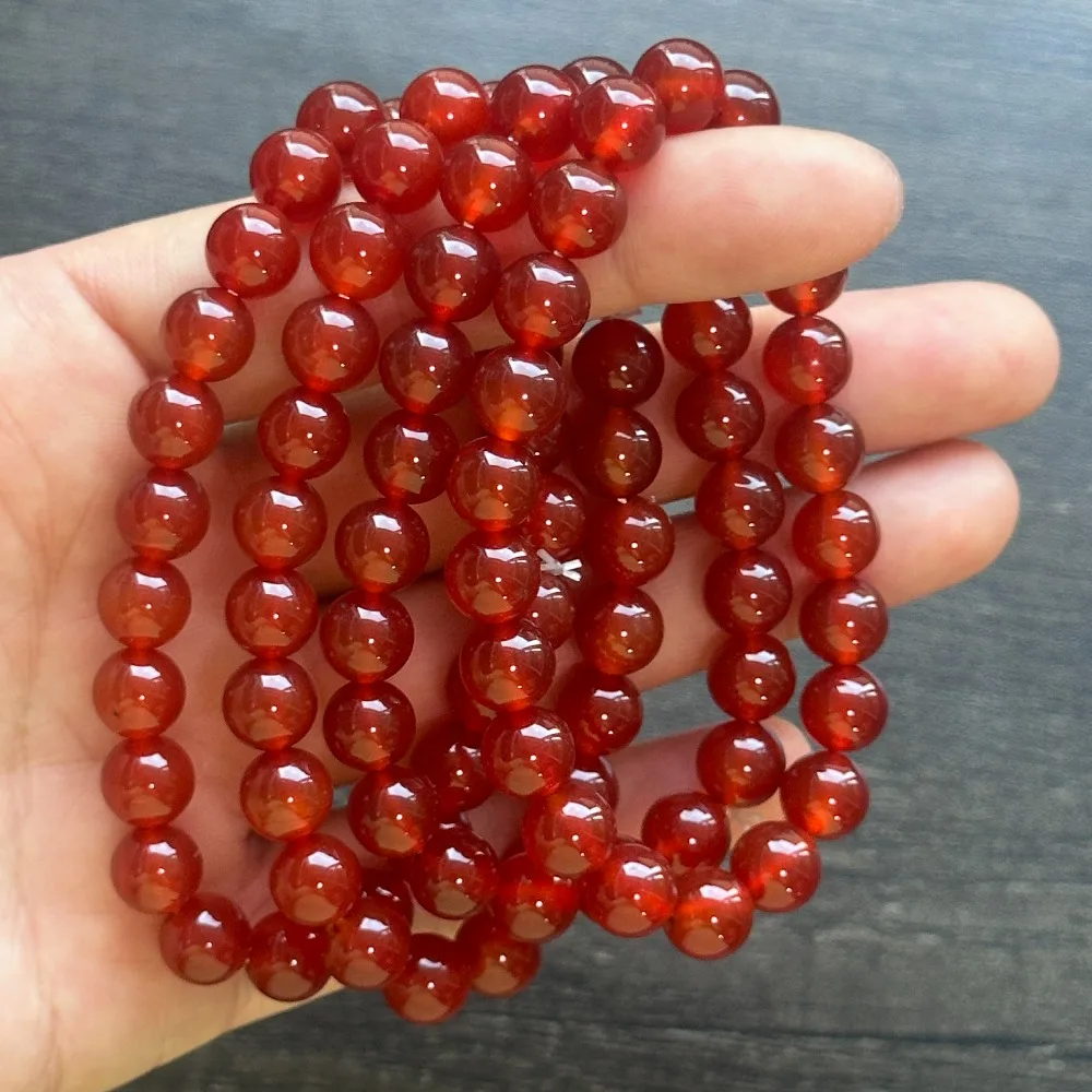 6pcs/lot Red Agate Beaded Bracelet Lucky Healing Stone for Prosperity Protection Positive Energy Feng Shui Jewelry Gift Women