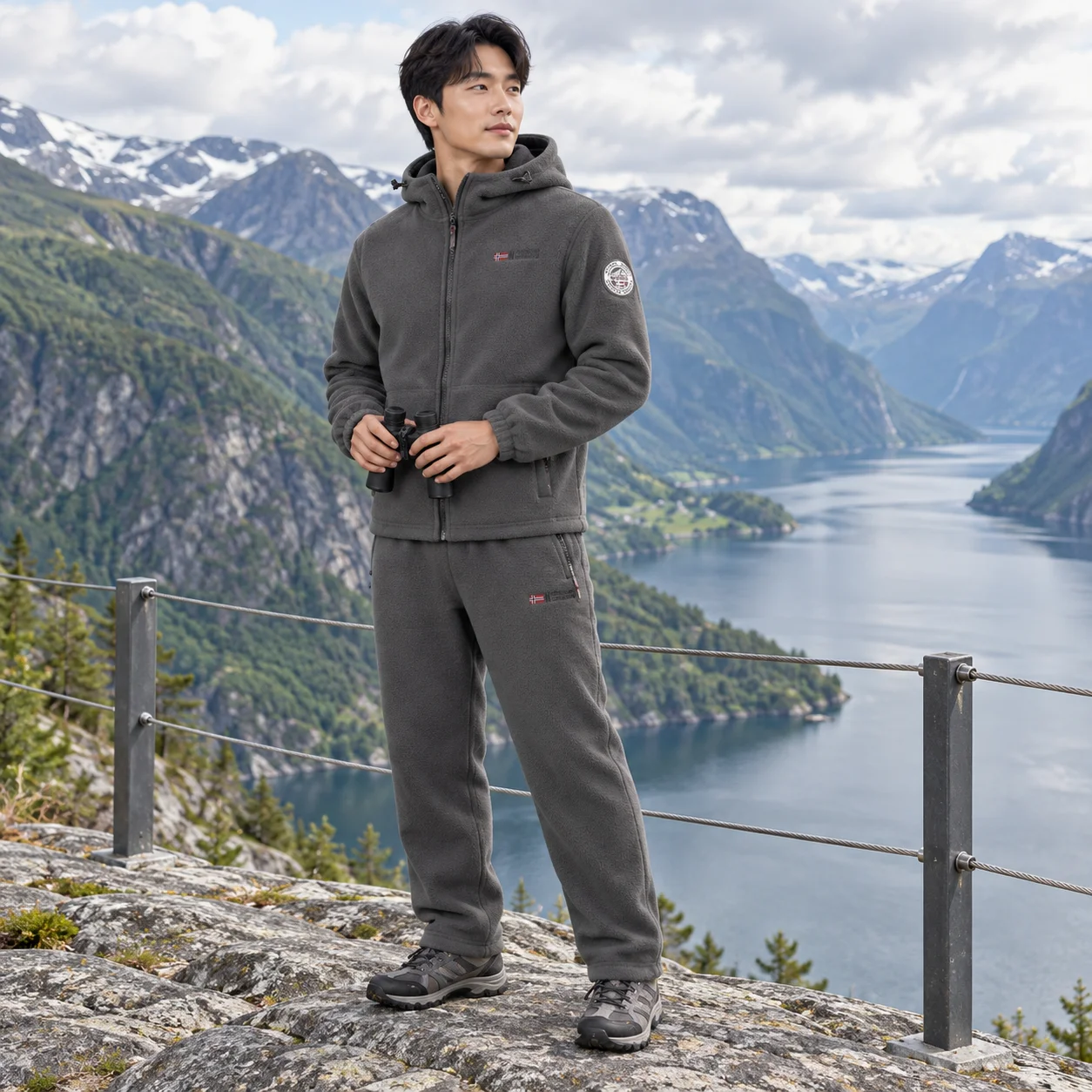Men's Fleece Hooded Jacket, Thickened and Lined for Warmth, Multi-Colored, Outdoor Hiking, Windproof, Winter Set with Pockets