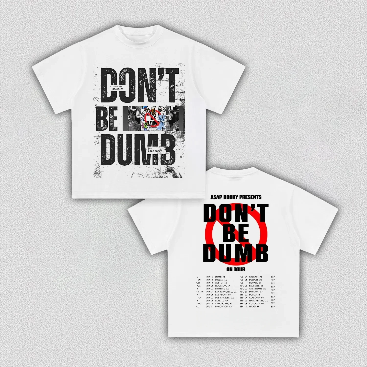 Rapper ASAP Rocky Don't Be Dumb World Tour 2026 Merch T shirt Cotton Unisex Men‘s Women's T-Shirts Y2k Fans Casual Fashion Tee
