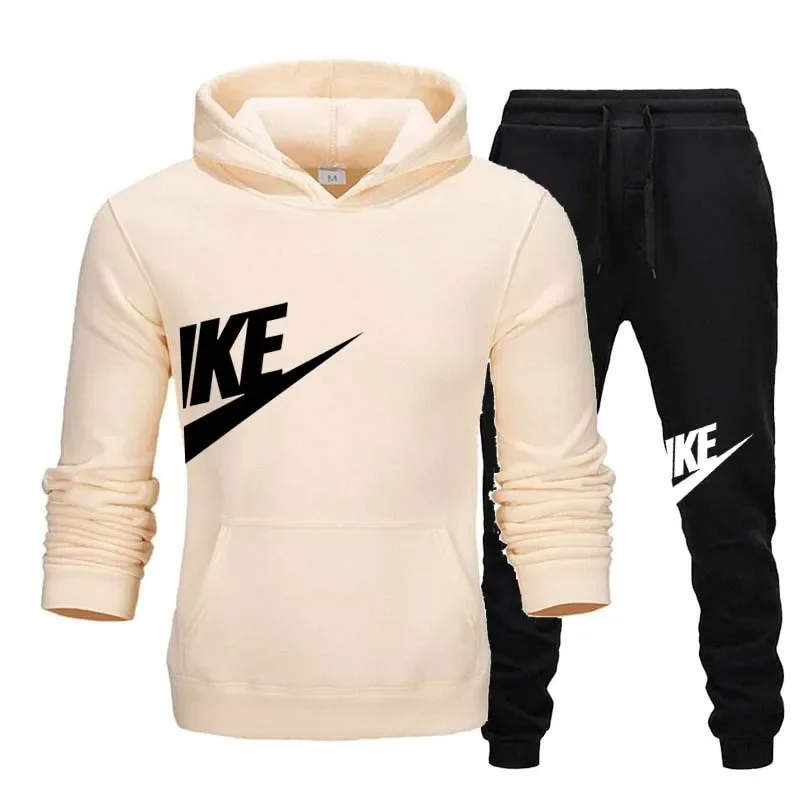 Autumn and winter men's and women's hooded long-sleeved hoodie + leisure sports trousers long fitness jogging suit two-piece set