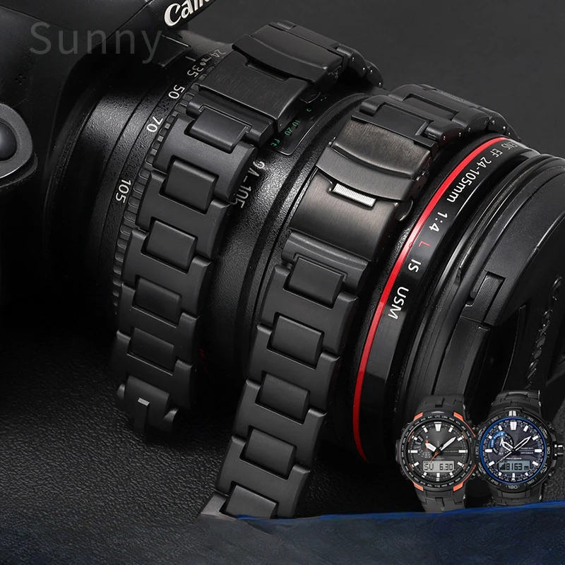 

For Casio Double Press Bucket Anti-Allergy Special Outdoor Composite Plastic Steel Watch Band PRW-6000/3100 Black Strap