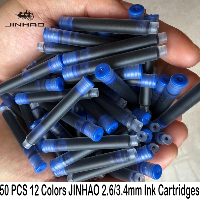 JINHAO 50/12 PCS 12 Colors 2.6mm/3.4mm Fountain Pen Ink Cartridges For Majohn Hongdian Ink School Office Supplies Stationery