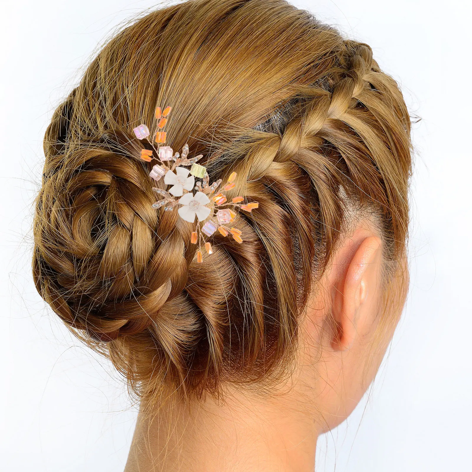 

Floral Bridal Hair Comb Handmade Rhinestone Wedding Hairpiece Elegant Side Hair Clip Bride Updo Accessories for Parties