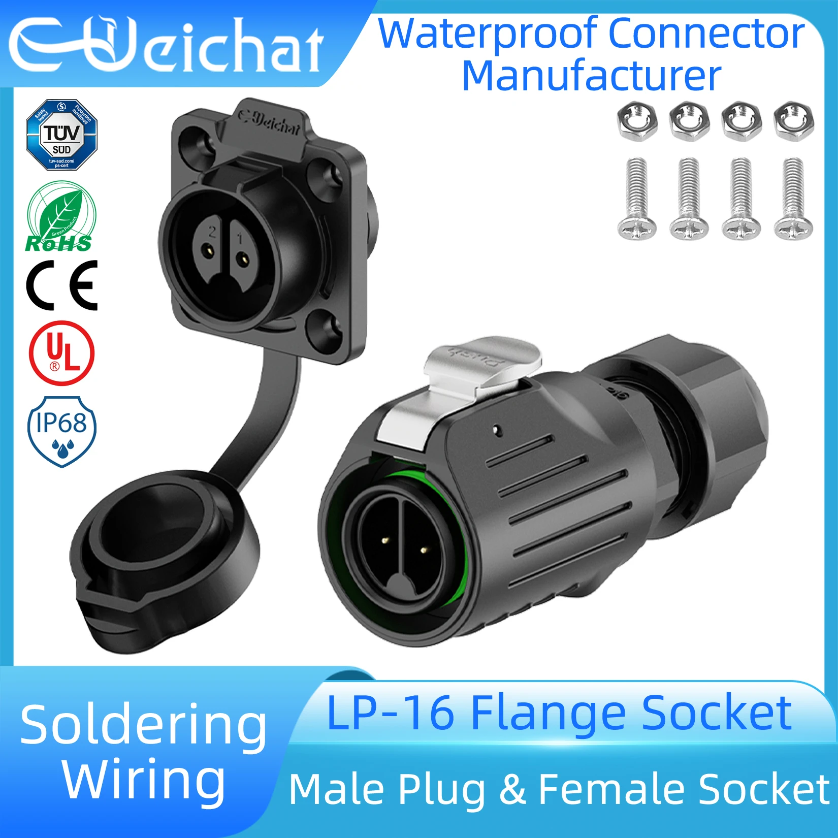 

LP16 IP68 M16 Waterproof Solder Plug Socket Automation Electrical Connector 2 3 4 5 7 8 9 Pin Flange Socket