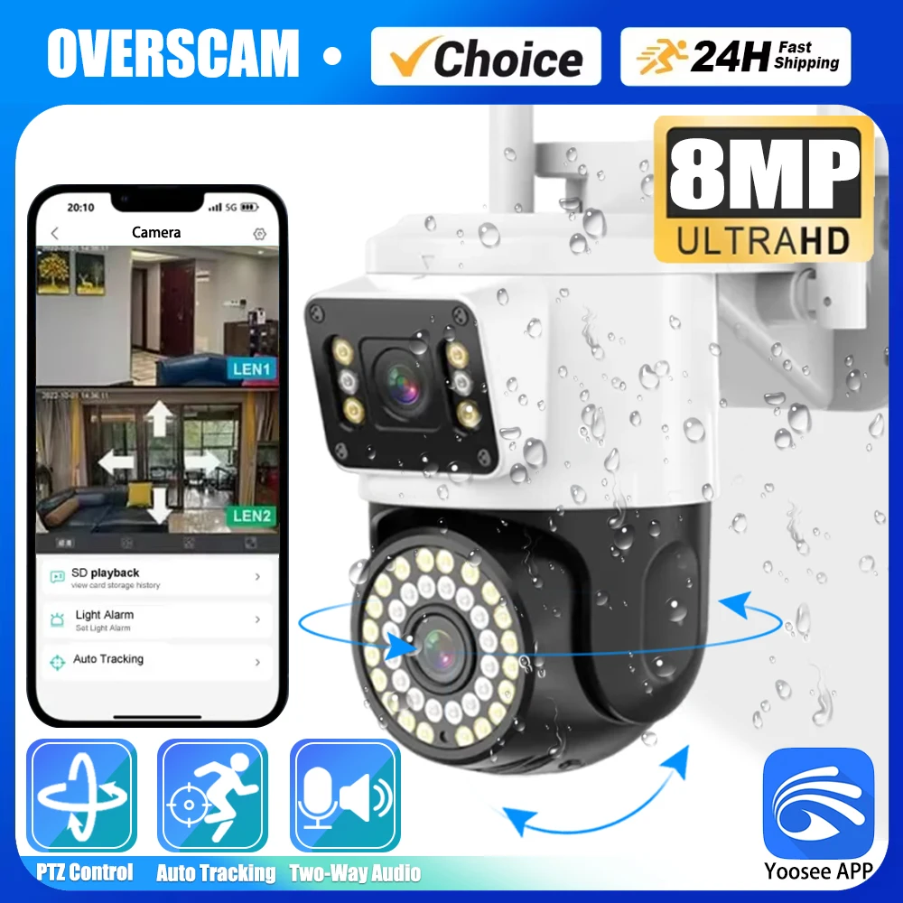 4K 8MP Camera Yoosee PTZ WIFI Cameras Dual Lens Two-Way Audio Auto Tracking Outdoor Security Surveillance IP Camera Wireless P2P