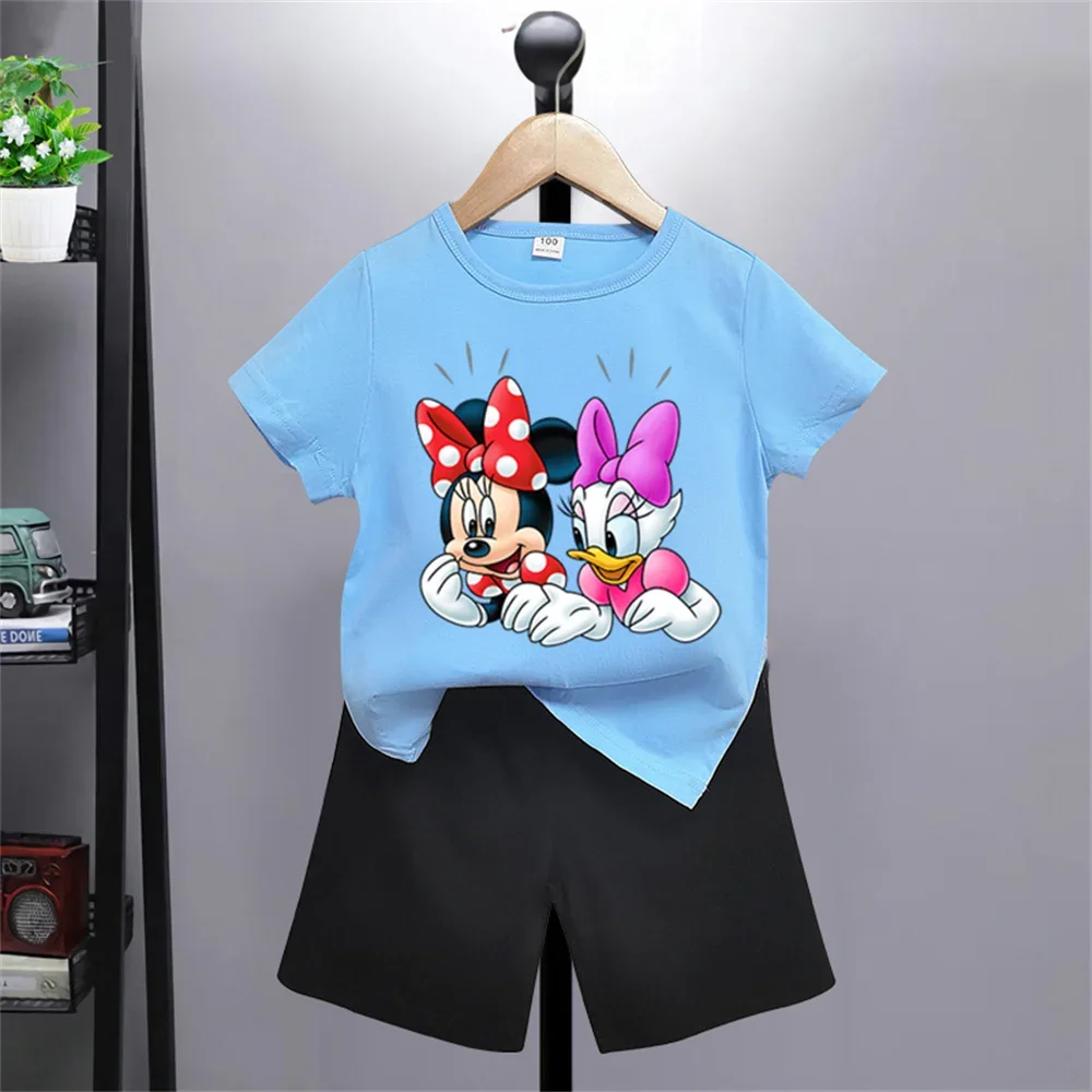 New Disney Mickey Mouse Short Sleeve Shorts Set Boys Girls Kids Sweatshirt cartoon top casual promotional clothing 100-160