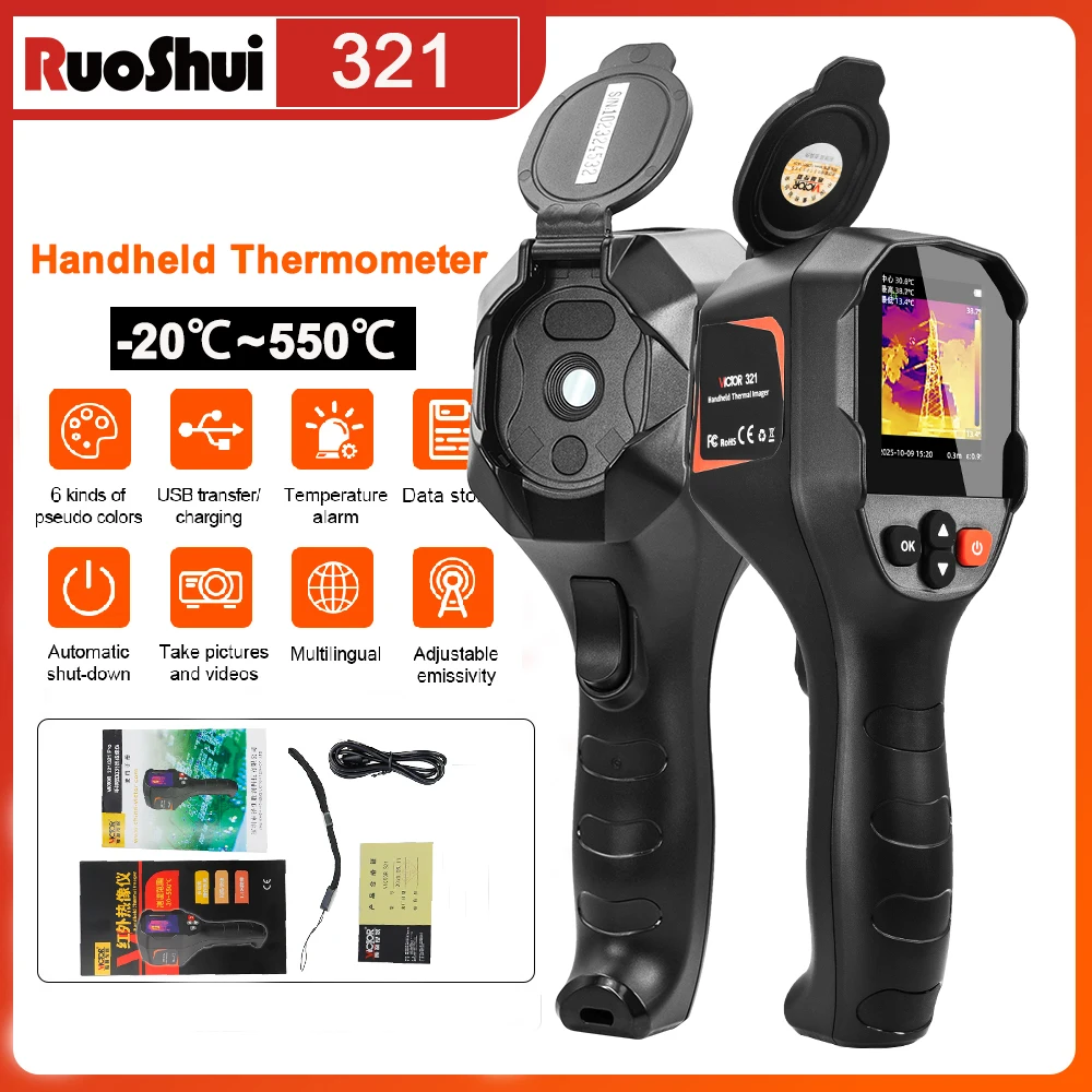 

VICTOR Handheld Thermal Imaging Cam 96*96 IR Resolution 25Hz Thermography Meter -20~550℃ Type-C Charging Image Transfer