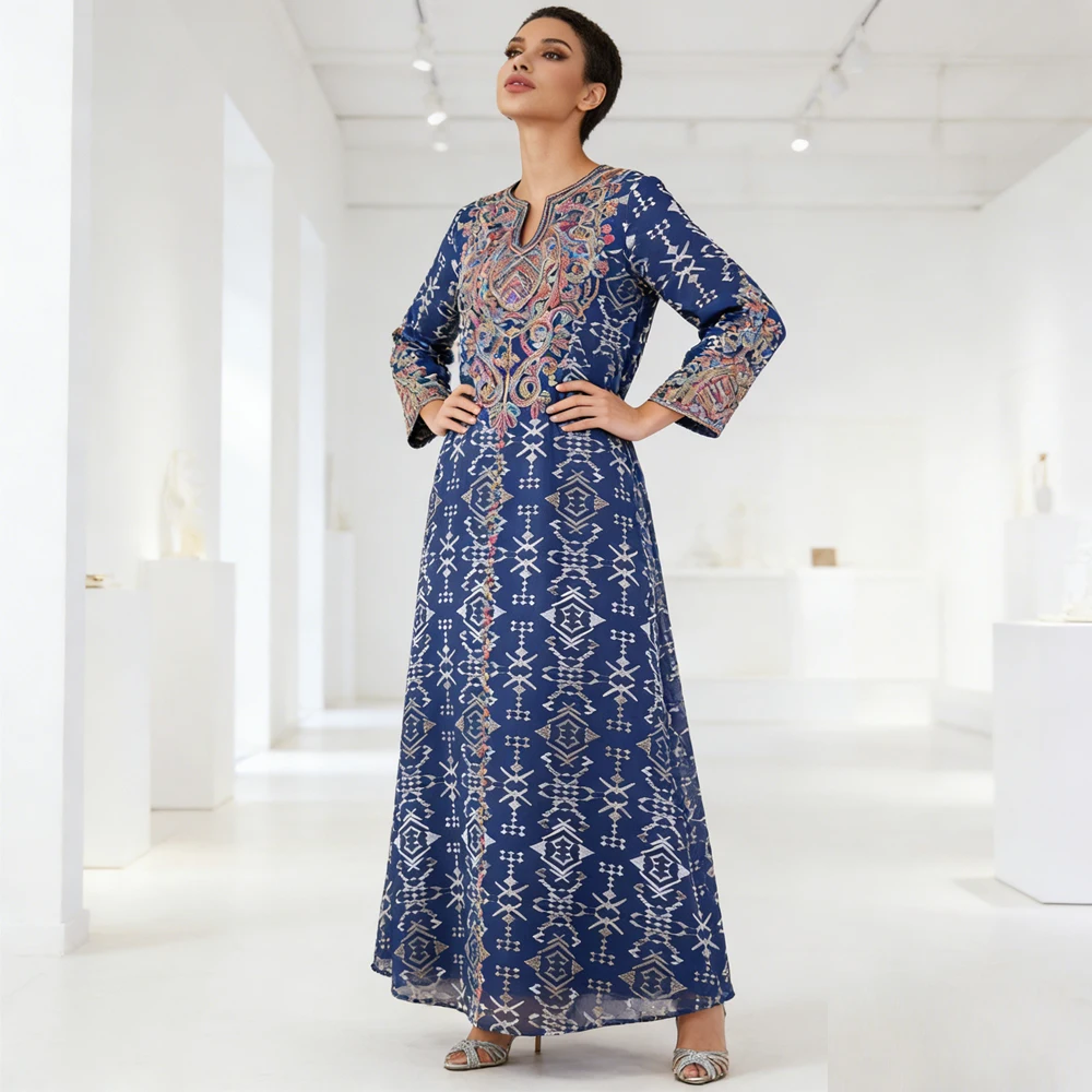 

Мусульманское женское платье макси с вышивкой, Дубайская абайя, одежда для Рамадана, исламская одежда, турецкий кафтан, джеллаба, джалабия, женское платье, роба, вестидос