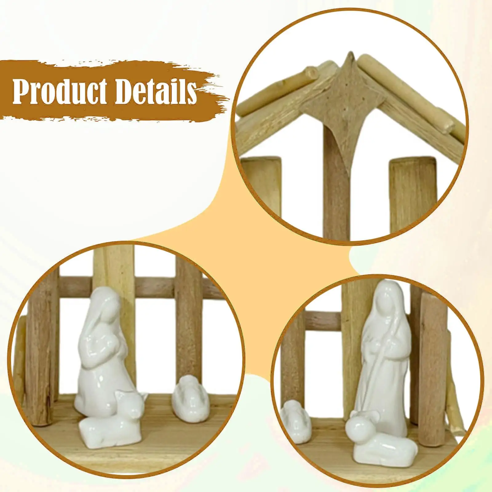 Jesus Figurine Wood Ceramic Nativity Scene Tabletop Ornament Religious Holiday Decor for Christmas Home Decoration