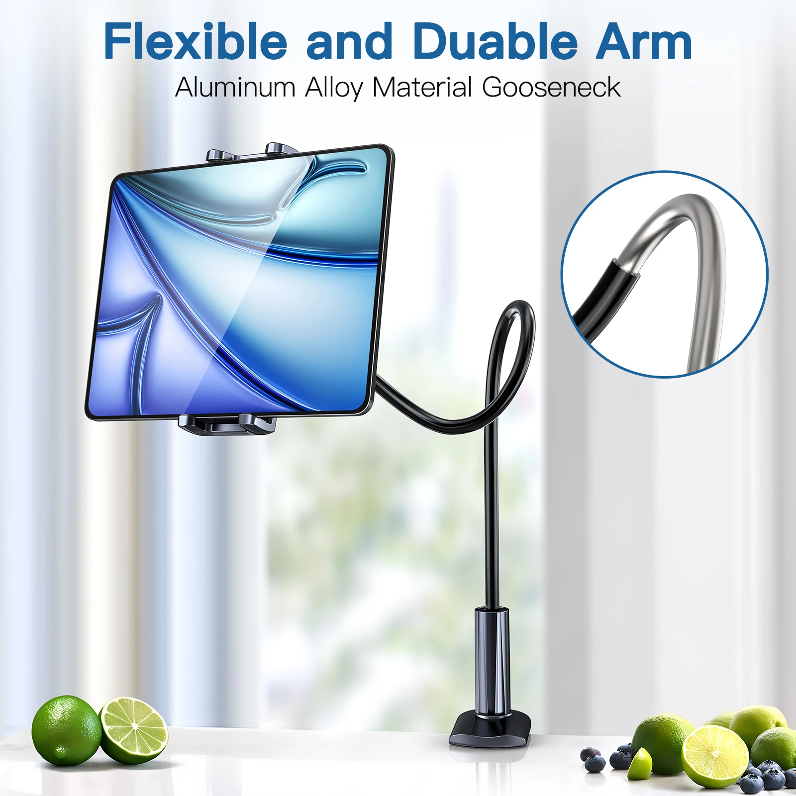 

Flexible Adjustable Gooseneck Arm Tablet Stand Holder Compatible with iPhone/iPad/Galaxy Tab/Kindle Fire 4.7-12.9" Devices.