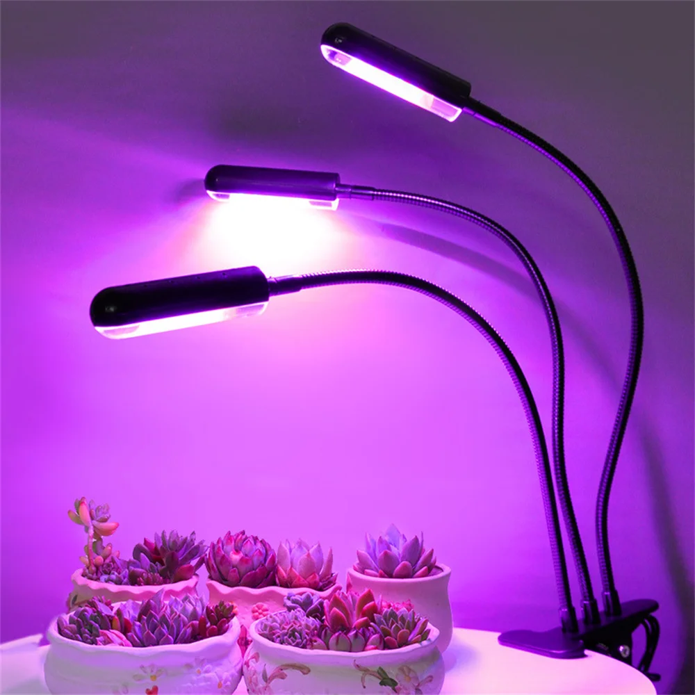 

Led Growing Light 3 Heads Red Blue Full Spectrum Plant Lights With Clamp 3/9/12H Timer &Dimming for Indoor Plants, Seed Starting