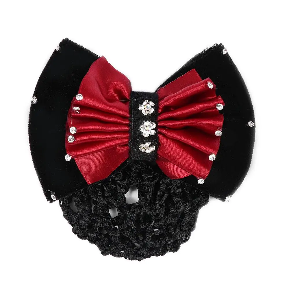 Hot Sale Bow Lady Rhinestone Barrette Hair Clip Cover Net Bun Snood Hair Accessories Bowknot