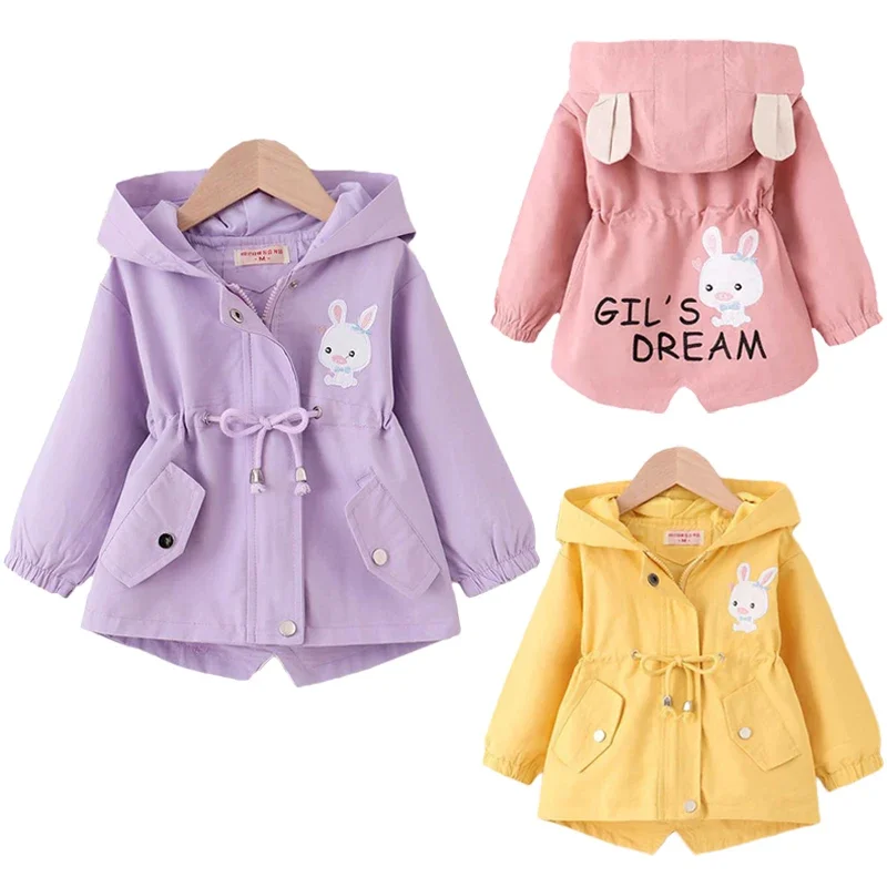 Girls Jacket 1-6 Year Baby Spring Autumn Casual Windbreaker Kid Outerwear Cute Rabbit Hooded Baby Toddler Coat Children Clothing