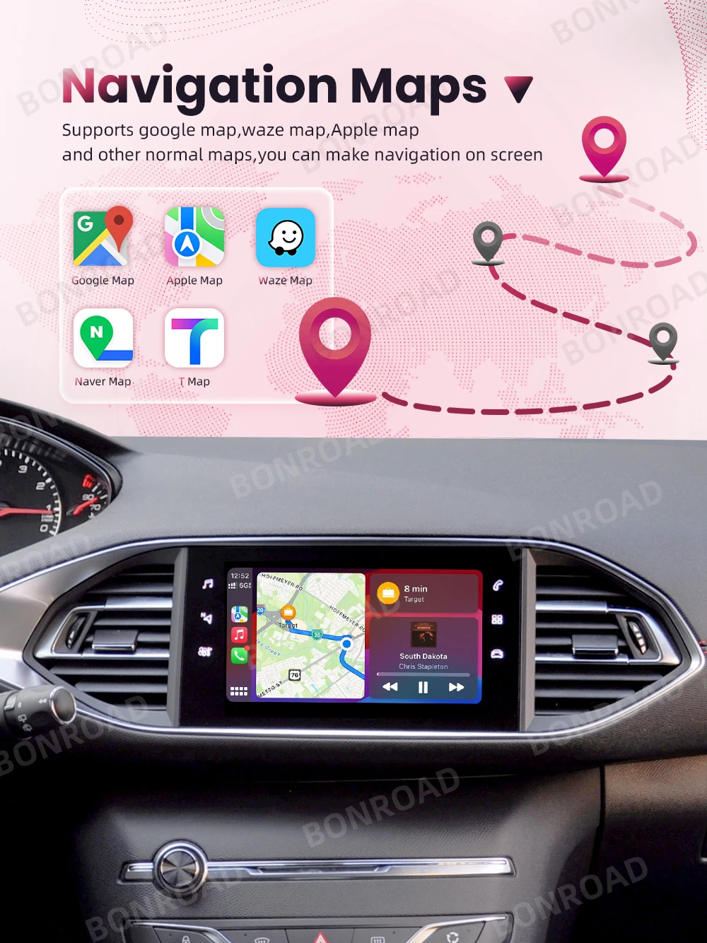Wireless Carplay Android Auto Adapter For Peugeot Citroen SMEG MRN Picasso C4 C5 DS4 DS3 308 508 208 3008 Bluetooth Mirror Lin – Detail 4