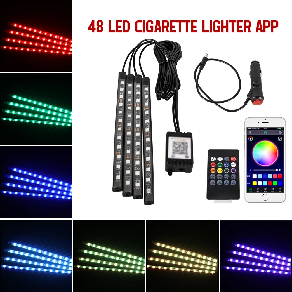 Neon 36 48 72 LED Auto-interieur Omgevingsvoetlicht Draadloze afstandsbediening Muziek APP Controle Auto RGB Sfeer Decoratieve lamp