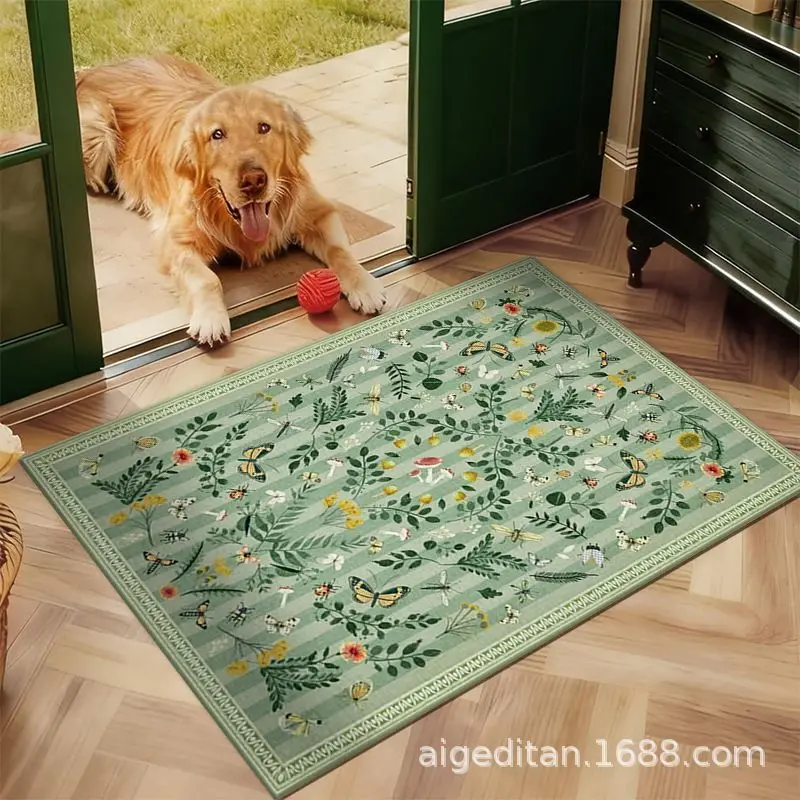 VIKAMA Mint Green Unicorn Floral Garden Doormat for Entryway Porch Girls Room, Stain Resistant Durable Whimsical Rug Home Decor